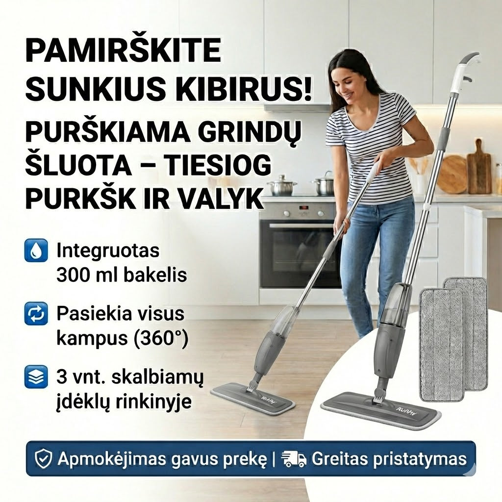 Purškiama grindų šluota su 300 ml talpa