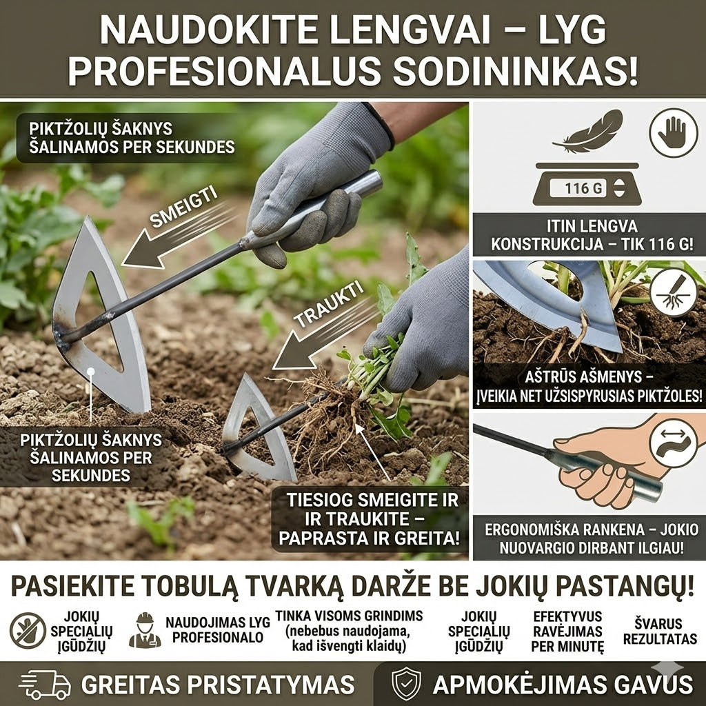 Rankinis sodo kauptukas iš grūdinto plieno 