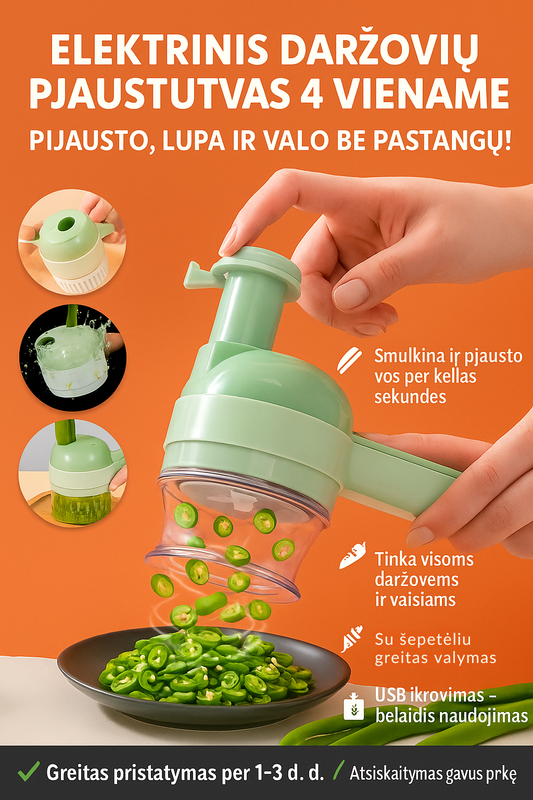 Elektrinis daržovių pjaustytuvas 4 viename – greitas pjaustymas ir smulkinimas be pastangų