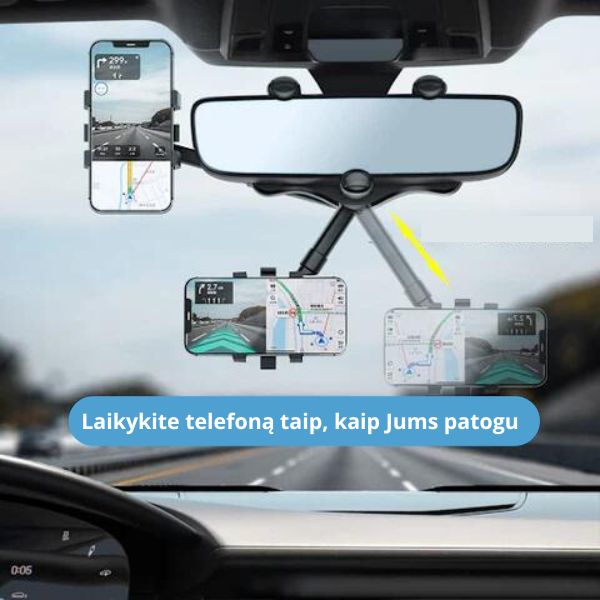 Pasukamas ir ištraukiamas automobilio telefono laikiklis ant veidrodėlio (Tinka visiems automobiliams)