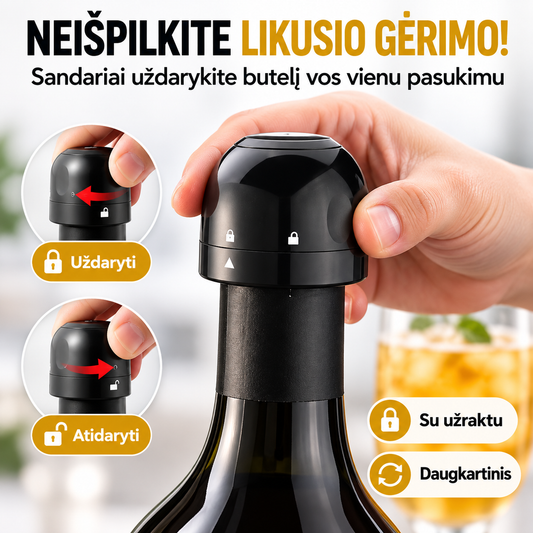 Daugkartinis butelių kamštis, kuris tinka ant visų butelių