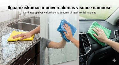Universalios mikropluošto šluostės (12 vnt.) – krištolinė švara be chemijos ir pastangų