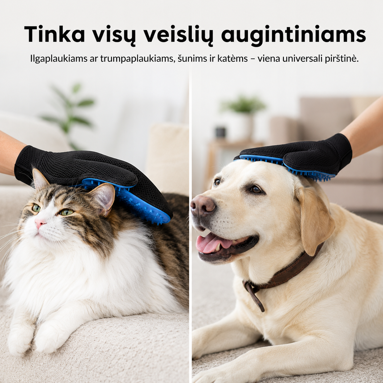 Augintinių kailio šukavimo pirštinė (universalus dydis, tinka šunims ir katėms)