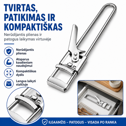 Reguliuojamas stiklainių ir butelių atidarytuvas – lengvas atidarymas be pastangų