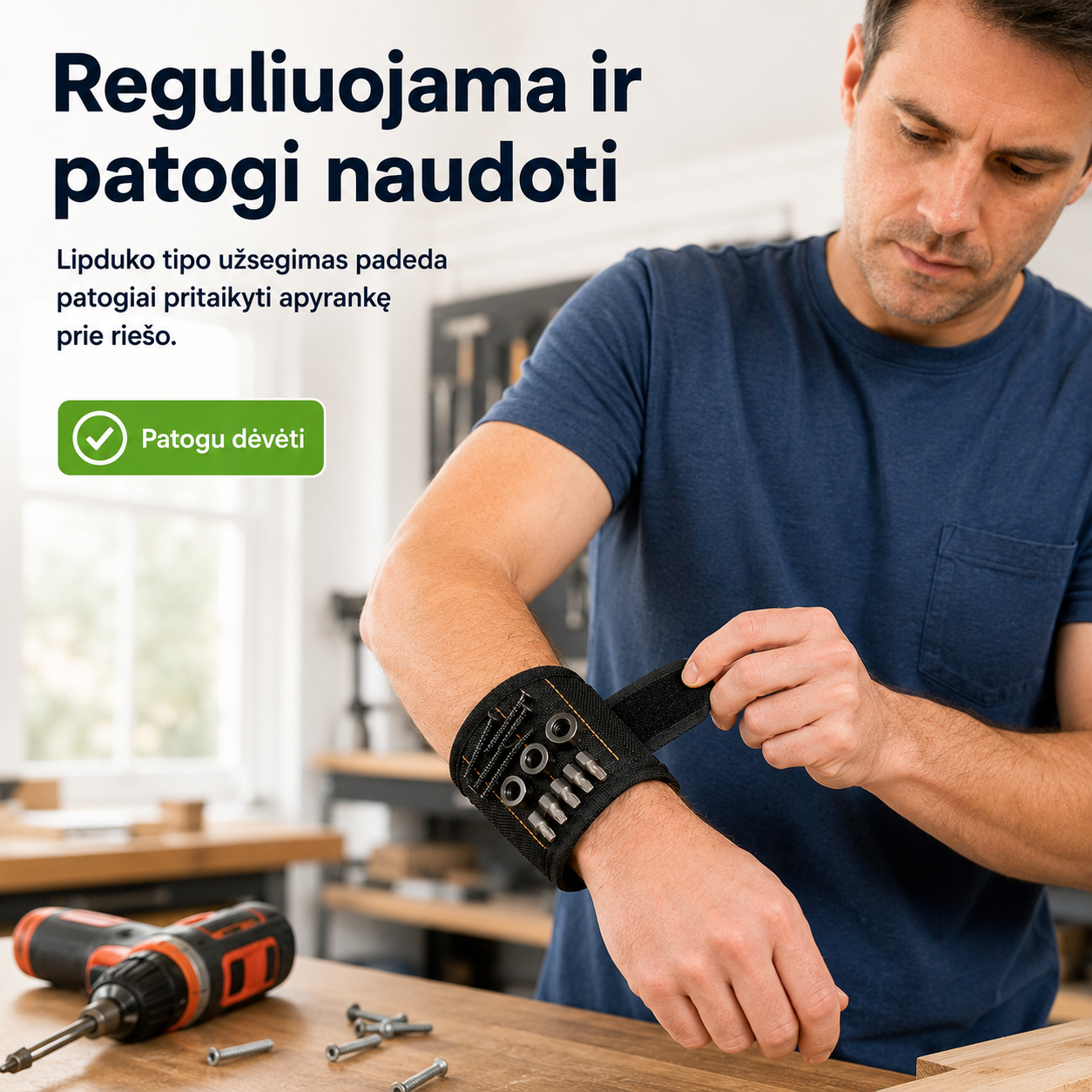Magnetinė apyrankė varžtams laikyti (reguliuojamas dydis)
