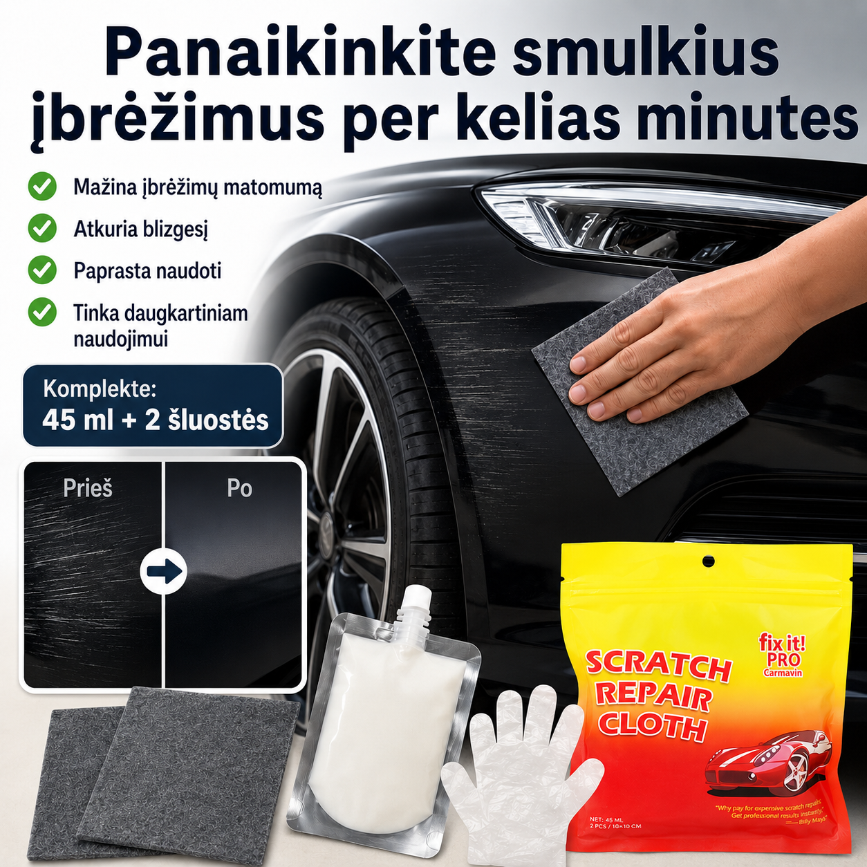 Automobilio įbrėžimų šalinimo rinkinys