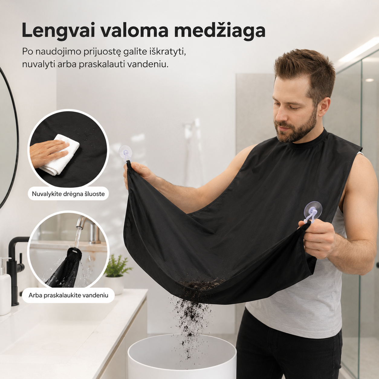 Barzdos skutimo prijuostė - daugiau tvarkos vonioje