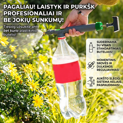 Universalus aukšto slėgio butelių purkštuvas – patogus augalų laistymas ir tręšimas