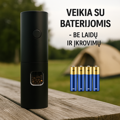 Elektrinis prieskonių ir druskos malūnėlis su LED šviesa – tikslus malimas vienu mygtuko paspaudimu