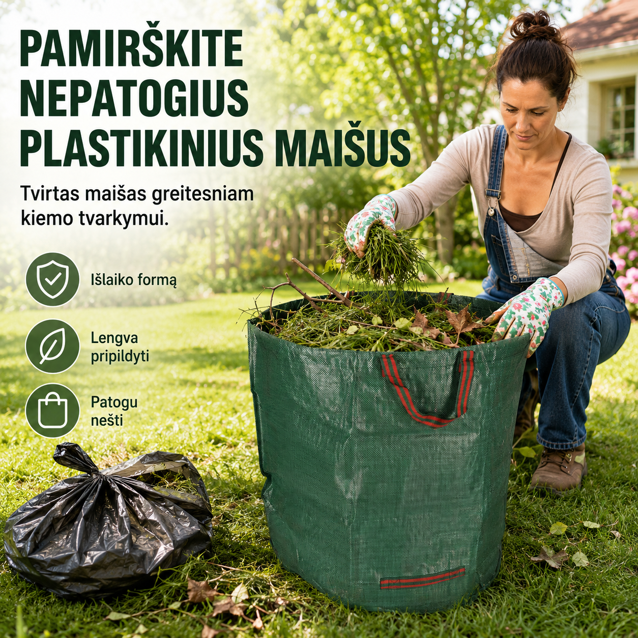 Sulankstomas sodo atliekų maišas 270 l – patogiam lapų, žolės ir šakelių surinkimui