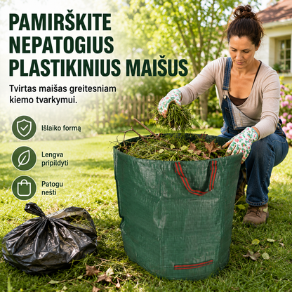Sulankstomas sodo atliekų maišas 270 l – patogiam lapų, žolės ir šakelių surinkimui