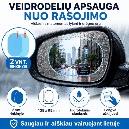 Automobilio veidrodėlių plėvelės nuo rasojimo 2 vnt. – aiškesnis vaizdas lyjant