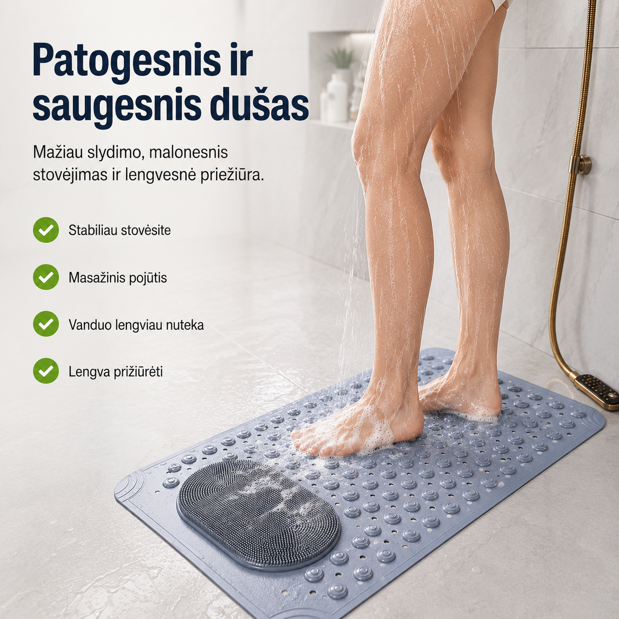 Neslystantis dušo kilimėlis su siurbtukais