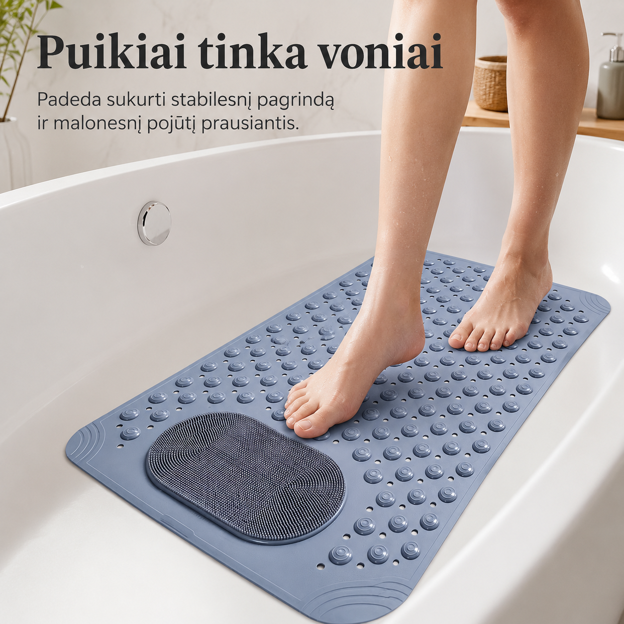 Neslystantis dušo kilimėlis su siurbtukais