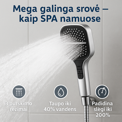Aukšto slėgio dušo galvutė – intensyvi srovė, SPA pojūtis namuose
