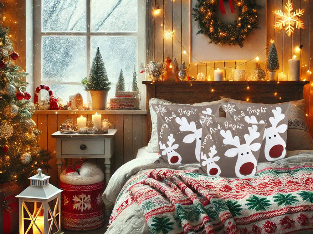 Kalėdinis pagalvėlės užvalkalas 45×45 cm su elniuku Rudolfu