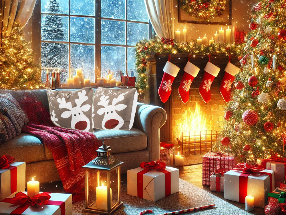 Kalėdinis pagalvėlės užvalkalas 45×45 cm su elniuku Rudolfu