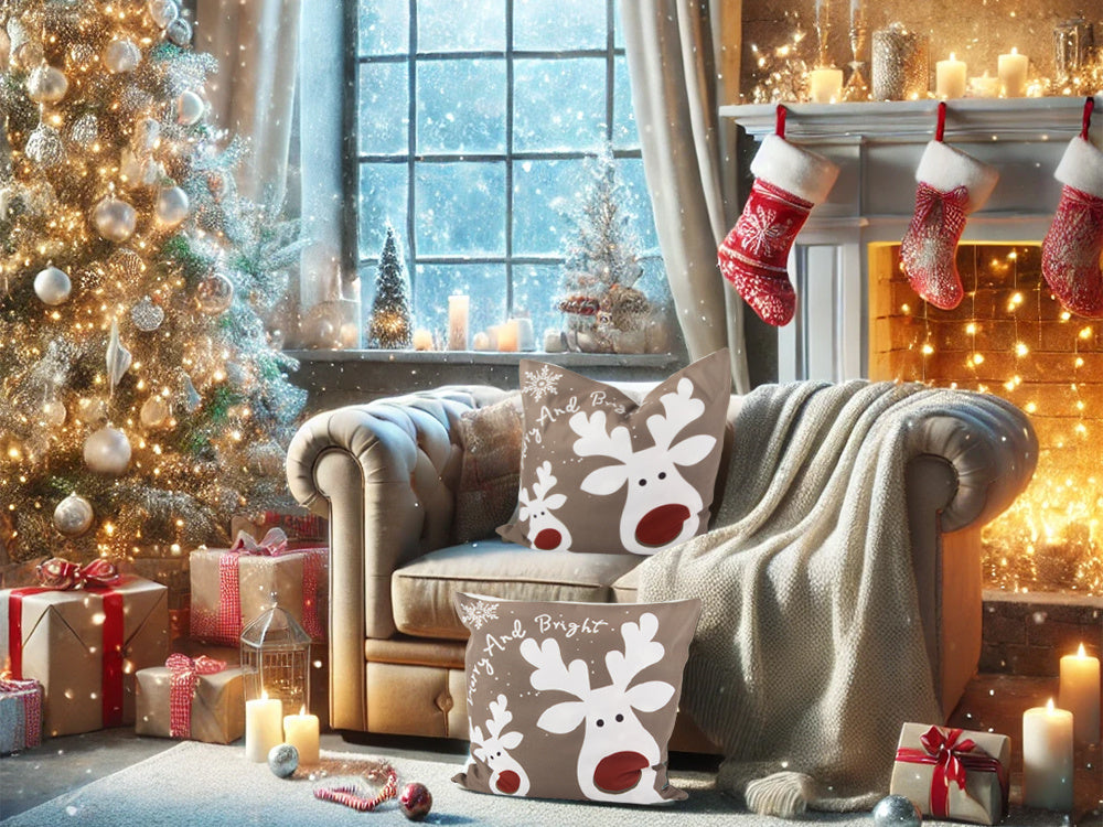 Kalėdinis pagalvėlės užvalkalas 45×45 cm su elniuku Rudolfu