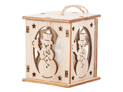 Medinė kabinama Kalėdinė LED žibinto dekoracija eglutei – jauki šventinė nuotaika jūsų namams