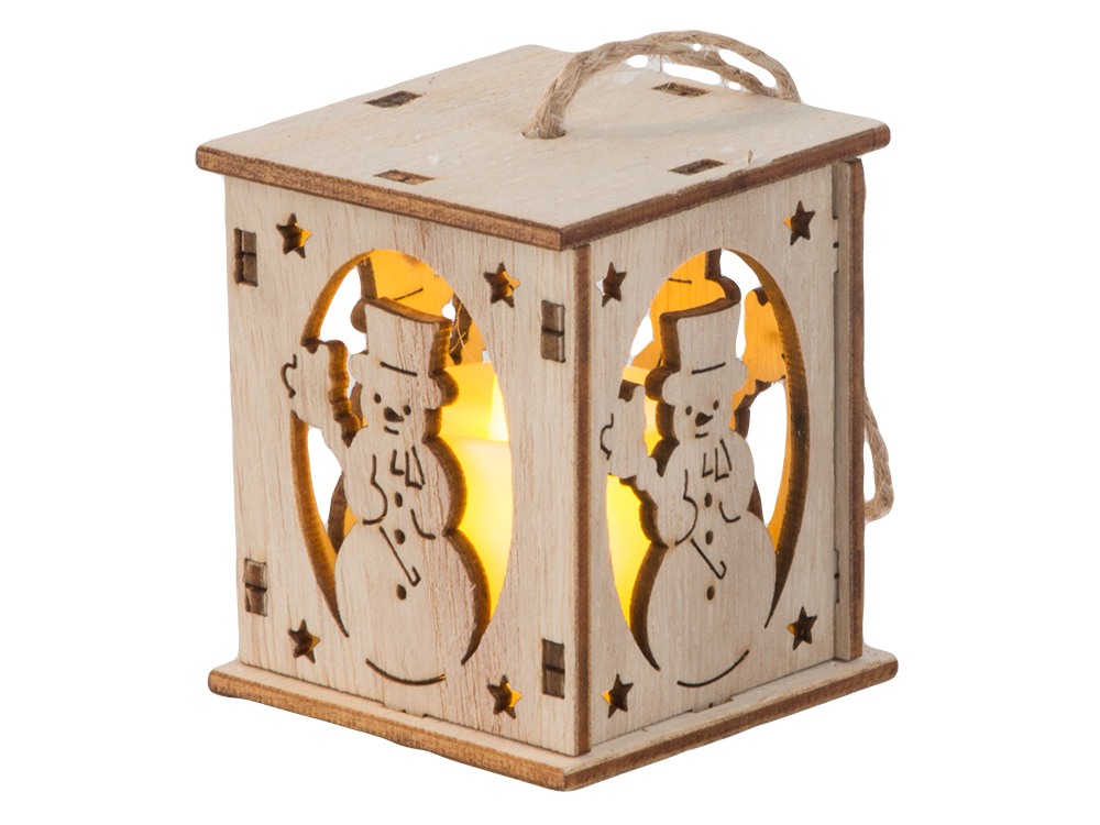 Medinė kabinama Kalėdinė LED žibinto dekoracija eglutei – jauki šventinė nuotaika jūsų namams