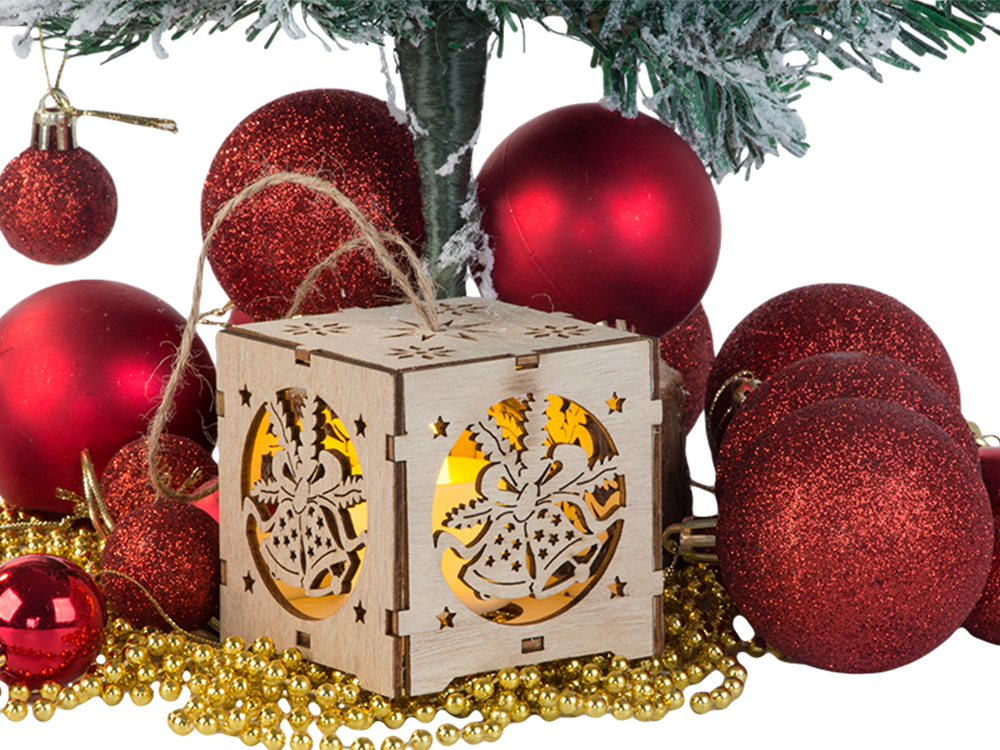 Medinė kabinama Kalėdinė LED žibinto dekoracija su varpeliais – jauki šventinė šviesa namams