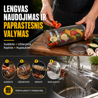 Nerūdijančio plieno grilio krepšelis – patogiam kepimui be maisto kritimo per groteles