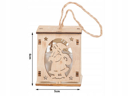 Medinė kabinama Kalėdinė LED žibinto dekoracija su Kalėdų seniu – jauki šviesa ir šventinė atmosfera namuose