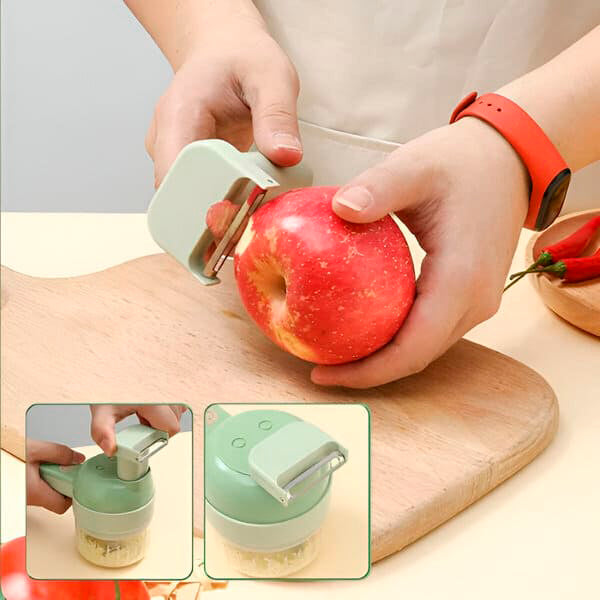 Elektrinis daržovių pjaustytuvas 4 viename – greitas pjaustymas ir smulkinimas be pastangų