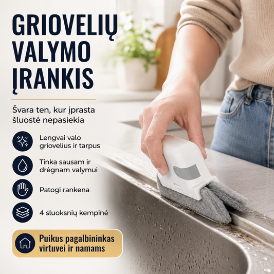 Griovelių ir tarpų valymo įrankis – švara ten, kur įprasta šluostė nepasiekia