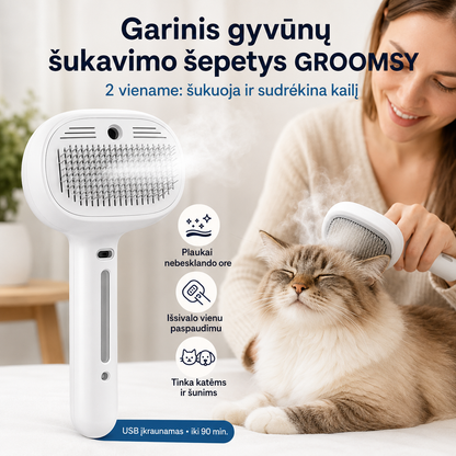 Garinis gyvūnų šukavimo šepetys (2 - viename, išsivalantis)