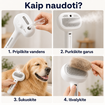 Garinis gyvūnų šukavimo šepetys (2 - viename, išsivalantis)