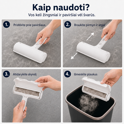 Gyvūnų plaukų surinkimo volelis - daugkartinis ir paprastas naudojimas