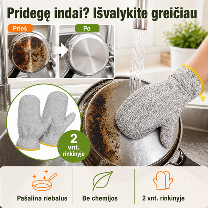 Virtuvinės šveitimo pirštinės iš metalinio pluošto, 2 vnt. – pridegusiems indams be vargo