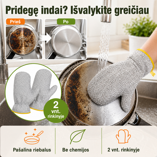 Virtuvinės šveitimo pirštinės iš metalinio pluošto, 2 vnt. – pridegusiems indams be vargo