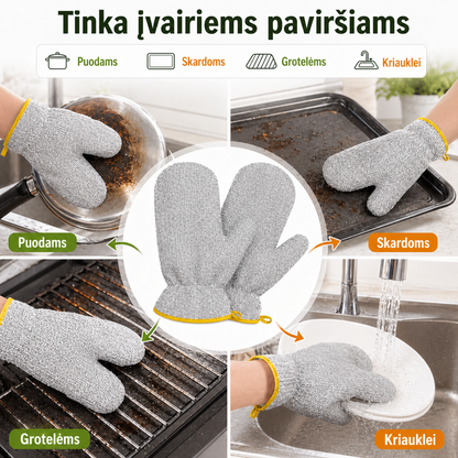 Virtuvinės šveitimo pirštinės iš metalinio pluošto, 2 vnt. – pridegusiems indams be vargo
