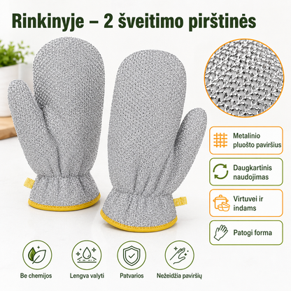 Virtuvinės šveitimo pirštinės iš metalinio pluošto, 2 vnt. – pridegusiems indams be vargo