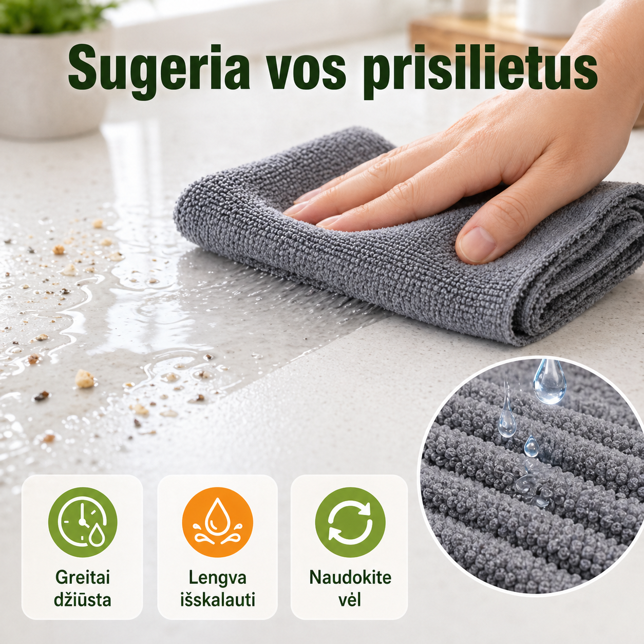 Mikropluošto valymo šluostės, 3 vnt. – švara be dryžių ir pūkelių