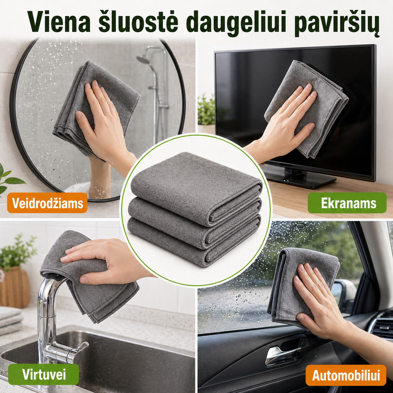 Mikropluošto valymo šluostės, 3 vnt. – švara be dryžių ir pūkelių