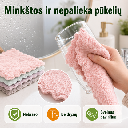 Daugkartinės virtuvinės šluostės, 10 vnt. – greitas valymas be pūkelių ir dryžių