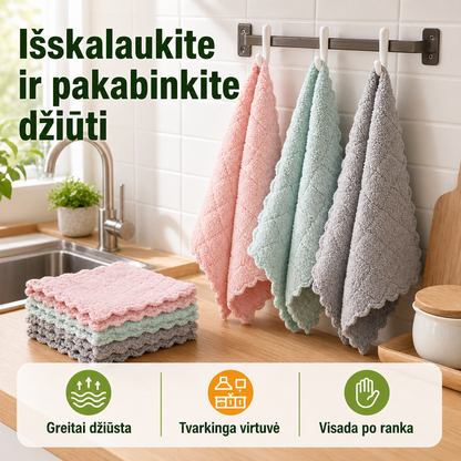 Daugkartinės virtuvinės šluostės, 10 vnt. – greitas valymas be pūkelių ir dryžių