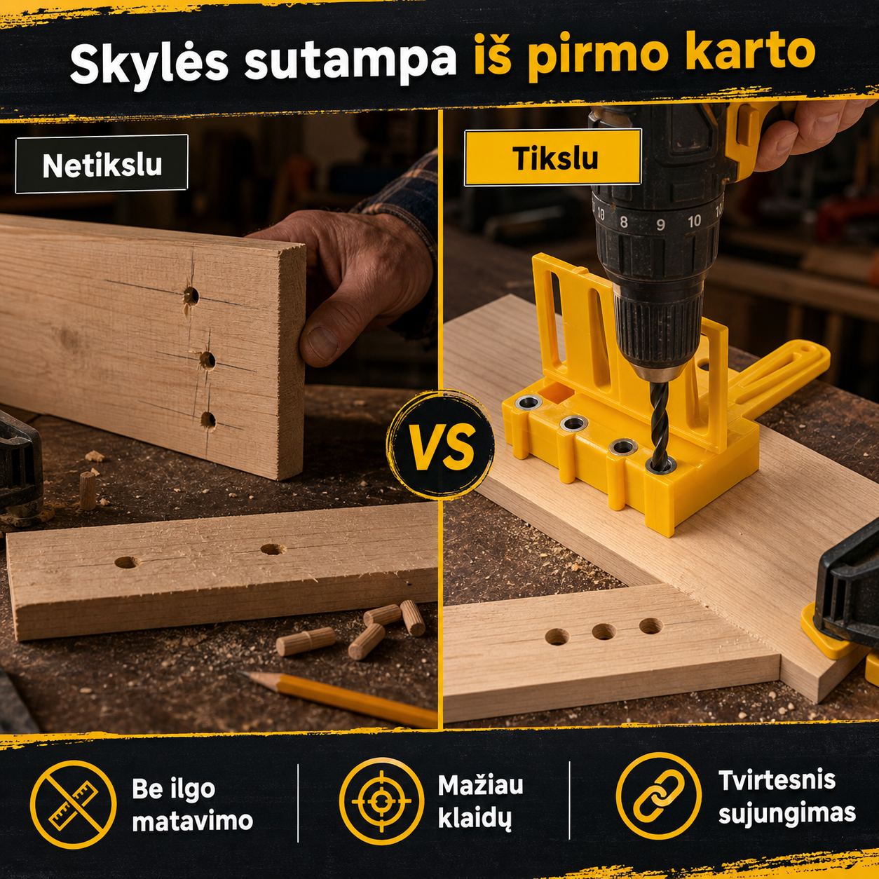 Kaiščių skylių gręžimo įrankis – lengvesnis baldų surinkimas namuose