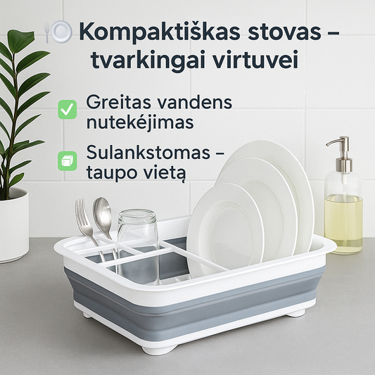 Kompaktiškas indų džiovinimo stovas – greitas nutekėjimas be netvarkos