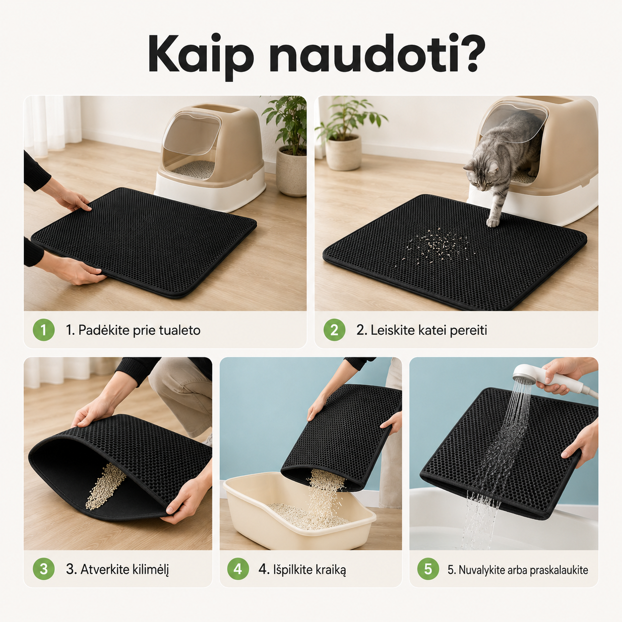 Kačių kraiko kilimėlis (dvisluoksnis korio dizainas)