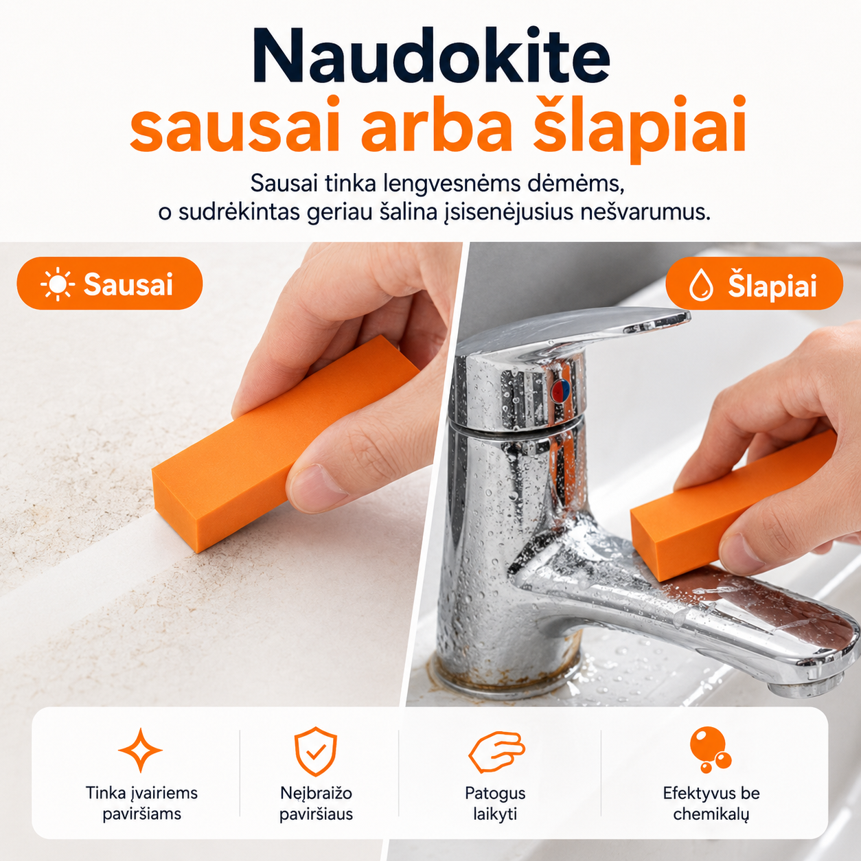 Kalkių ir rūdžių valymo trintukas (tinka virtuvei ir voniai) – nuotrauka 3
