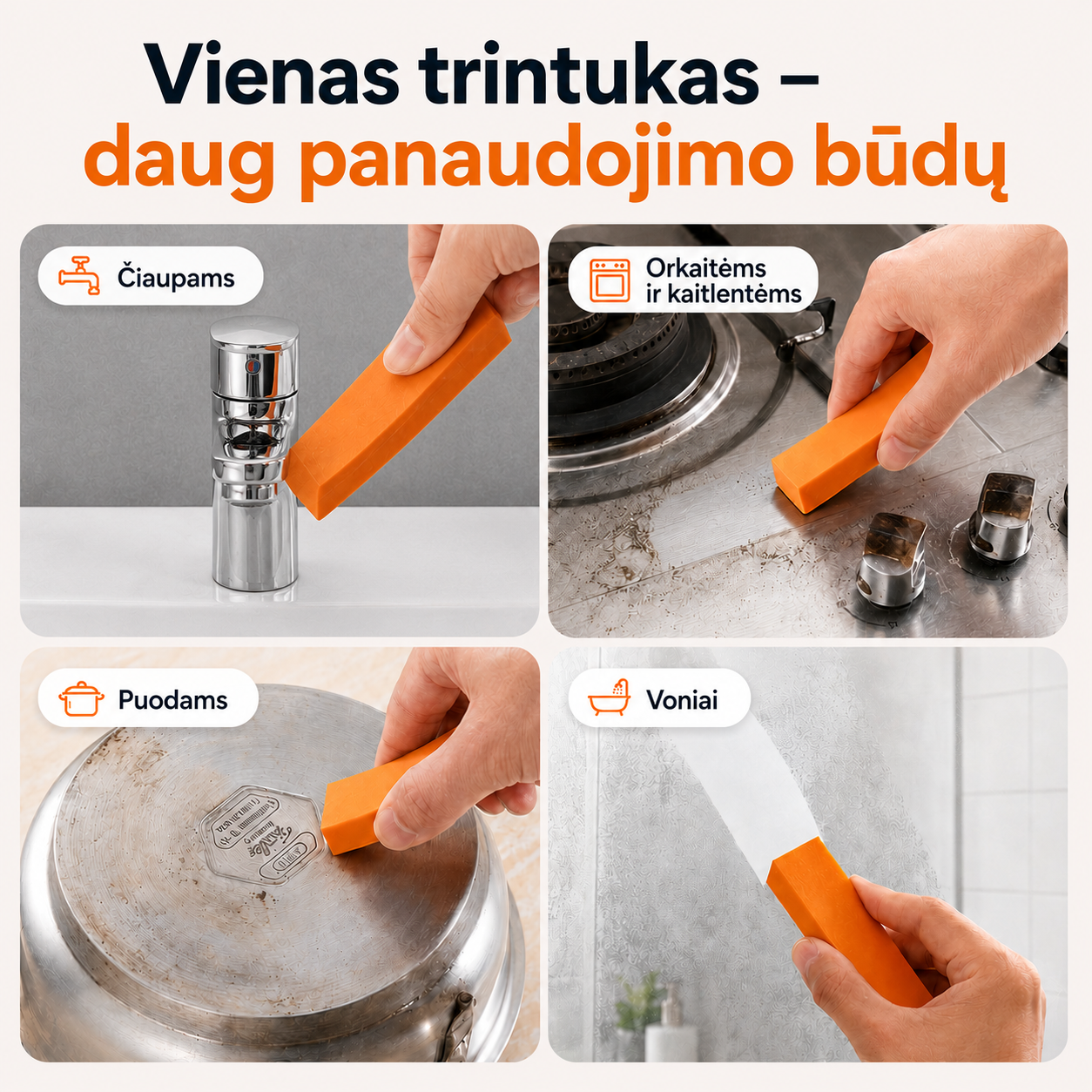 Kalkių ir rūdžių valymo trintukas (tinka virtuvei ir voniai) – nuotrauka 5