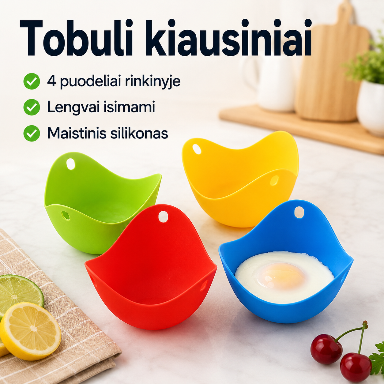 Silikoniniai kiaušinių virimo puodeliai (rinkinys, 4 vnt.)