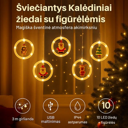 Kalėdiniai LED žiedai su figūrėlėmis (3 m) – magiškas šventinis spindesys jūsų namams