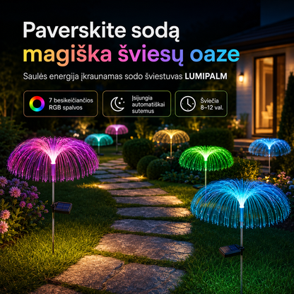 Saulės energija įkraunamas sodo šviestuvas LUMIPALM (7 spalvų)