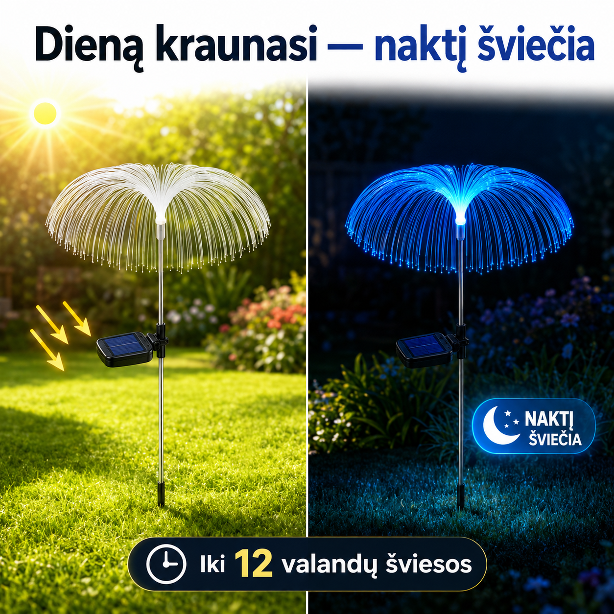 Saulės energija įkraunamas sodo šviestuvas LUMIPALM (7 spalvų)