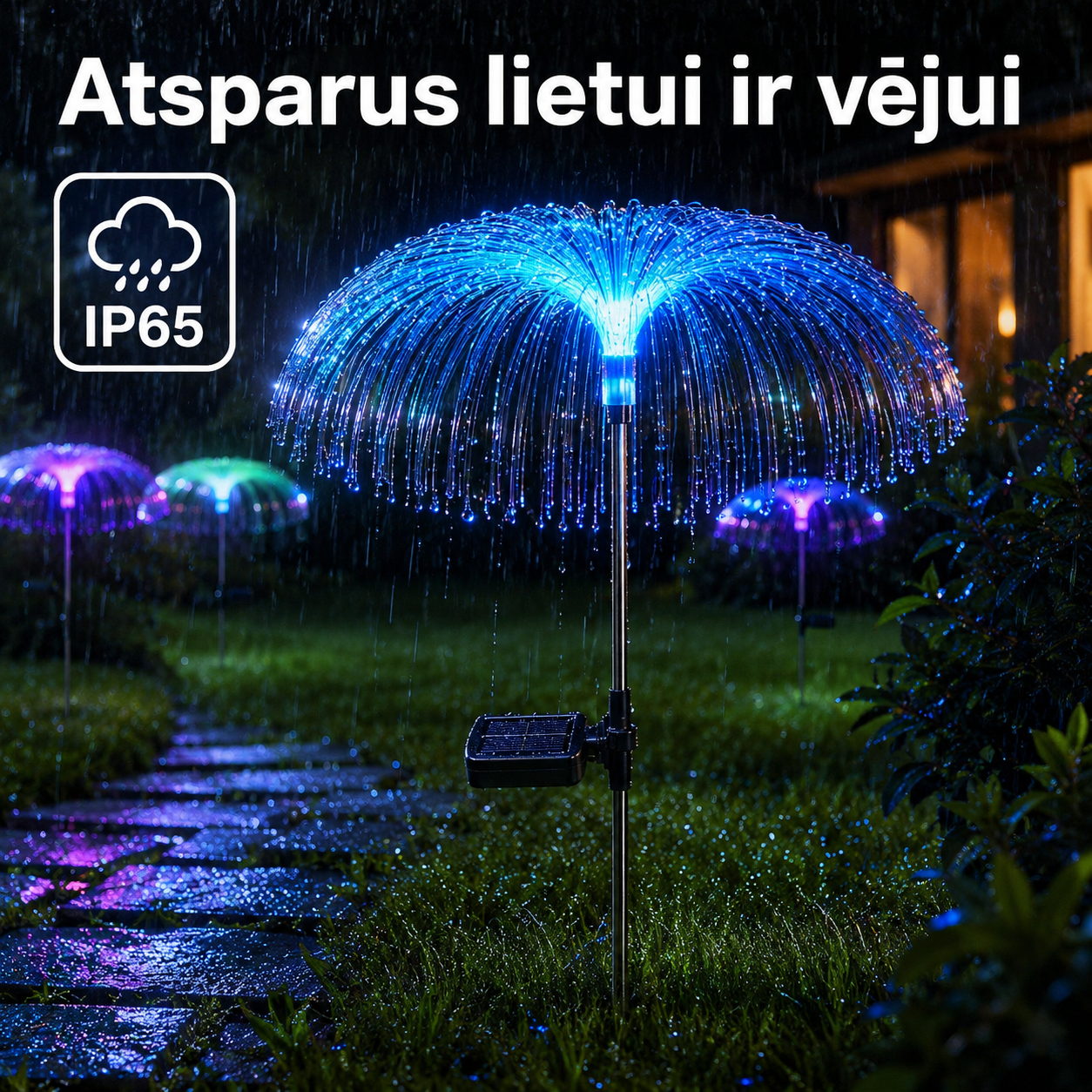 Saulės energija įkraunamas sodo šviestuvas LUMIPALM (7 spalvų)